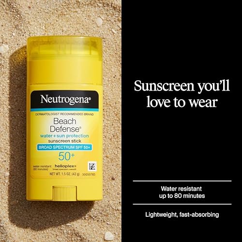 Best Sunscreen Stick for Seniors with Arthritis for Limited Dexterity and Stiff Hands 5 Neutrogena Beach Defense Sunscreen Stick SPF 50 Broad Spectrum UVA UVB Protection Lightweight Water Resistant up to 80 Minutes Oil-Free No-Mess Beach-Strength Sun Protection for Whole Family, 1.5 oz