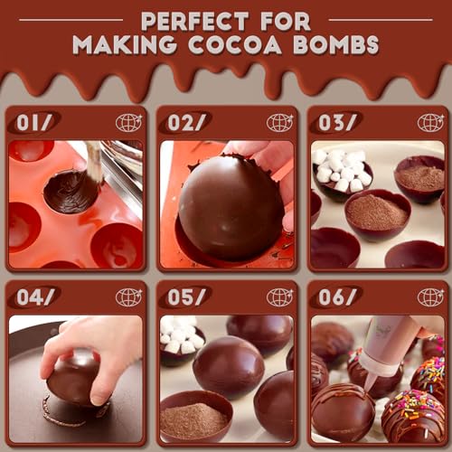 Image of HKNMTT Hemisphere Silicone Molds 3 Inch for Hot Cocoa Chocolate Bombs Valentines Semi Ball Making Kit Cake Decor Mould, Food Grade Non-stick Kitchen Baking Supplies Oven Safe