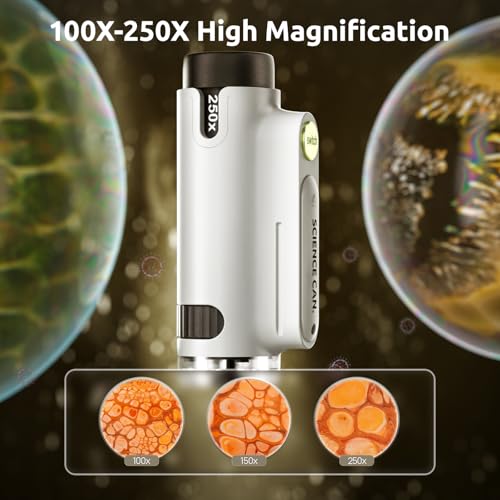 Science Can Mikroskop für Kinder 100X-250X Taschenmikroskop Tragbares Handmikroskop für Kinder mit 8-Mikroskopschieber Geeignet Naturbeobachtung Geschenke für Kinder im Alter 8-12