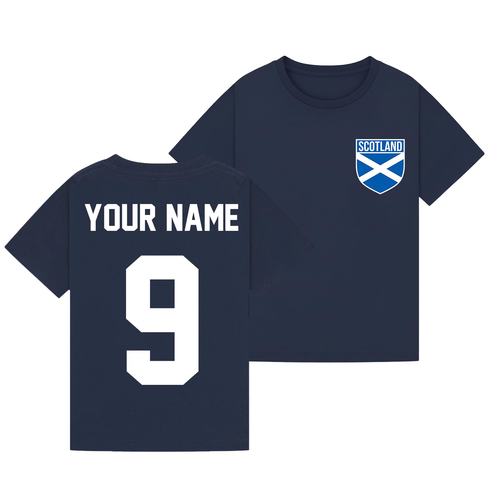 Personalised Scotland 2026 Soccer Sports Football Mens Graphic T-Shirt Novelty Retro Customised Number Fan Tee USA Mexico Canada Host Nations Supporters Top Navy XL