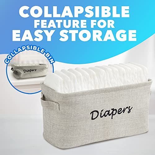 Dejaroo - Baskets For Organizing Diapers And Newborn Essentials, Baby Diaper Caddy Organizer, Embroidered Baby Shower Gifts For Moms, Linen Basket With Handle, 12 X 6 X 6 Inches, Grey #TOP4