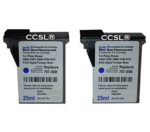 CCSL 2 Pack ROYAL MAIL APPROVED DM50 DM55 DM60 K700 K721 K722 25ml BLUE Compatible Ink for Pitney Bowes Franking Machine FREE UK DELIVERY