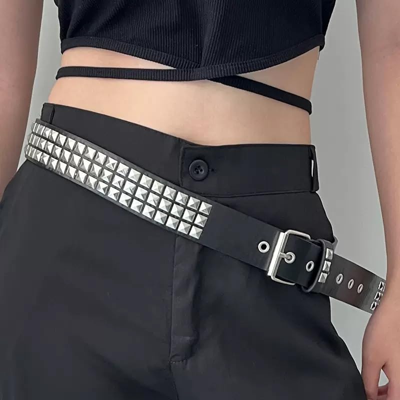 Black Studded Belt Metal Punk Rock Rivet Belts with Bright Pyramid Studs for Men Women4