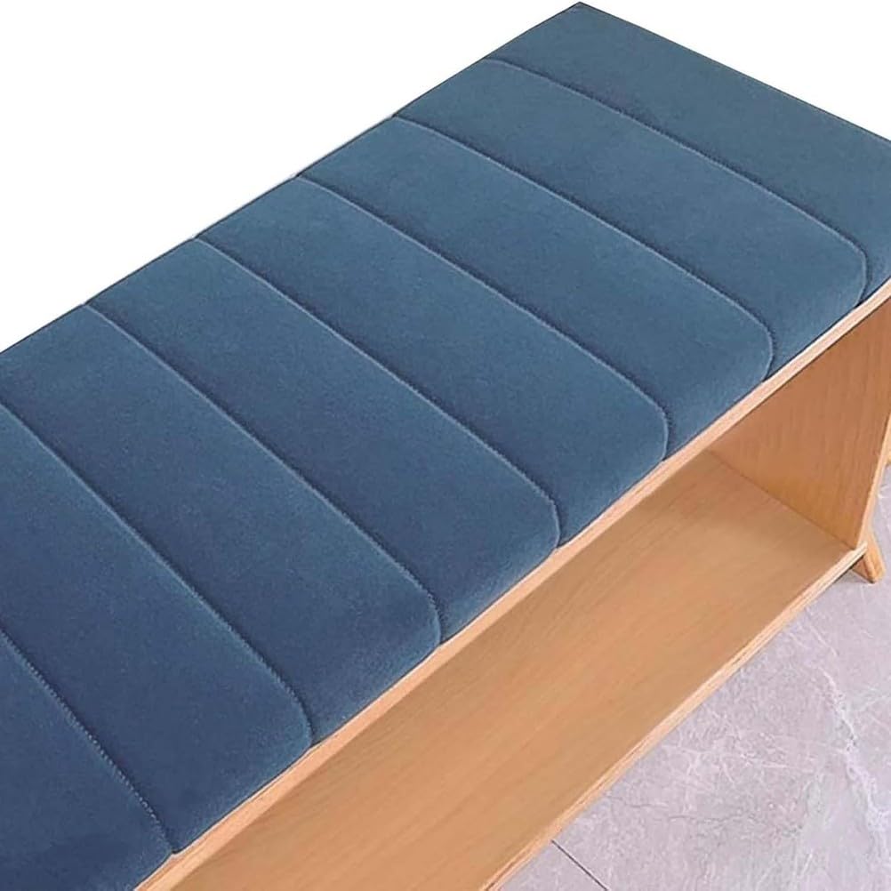 Matelas de jardin 120x40x4 cm antidérapant avec housse lavable bleu foncé pour banc intérieur