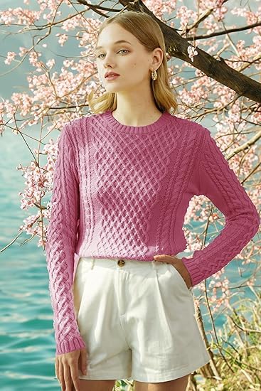 Image of v28 Women Crew Neck Knit Stretchable Elasticity Long Sleeve Sweater Jumper Pullover