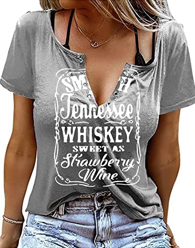 ANDERE ARTE Womens Shirts V Neck Short Sleeve Tops Loose Summer Casual Tee Cute Graphic T Shirts Tunic Blouses Light Grey L