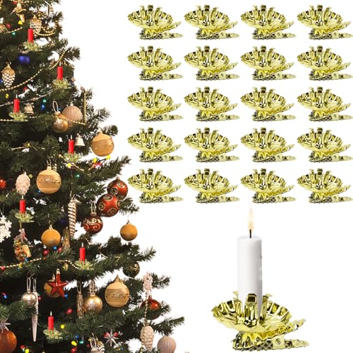 WEFHEF 20 Pcs Bougeoir pour Arbre de Noël, Porte-Bougies avec Pince Vintage, Support Bougie pour Sapin de Noël Ajustable, Chandelier à Clips en Métal Doré, pour Mariage Anniversaire Fête Cérémonie