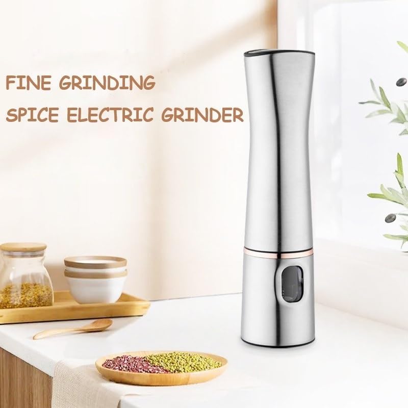 Spice Grinder Electric Salt Pepper Grinder Stainless Steel Automatic Herb Spice Grinder Adjustable Coarseness Kitchen Grill Tool Salt and Pepper Shakers Grinding (Color : 2pcs) (1pcs)