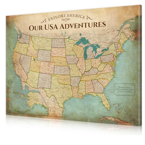 Image of DECORARTS - Oversized Antique Vintage USA Map Canvas Wall Art, Extra Large Old United States Maps for Wall, Gallery Statement, Hand-Stretched Giclee Print, Handcrafted in USA, 40x30''