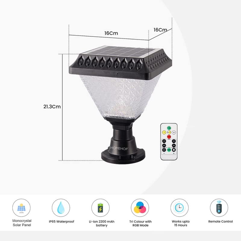 Homehop 10W Solar LED Main Gate Light for Home Garden Outdoor Waterproof Wall Pillar Lamp (ABS,RGB, Pack of 2)