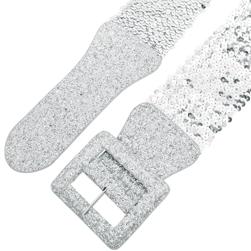 Women Sequins Stretchy Belts, Bling Sparkly Shiny Wide Elastic Waistband for Party Dresses3