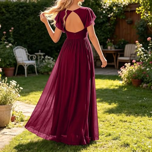 Robe manches à volants chic col en V style courbe unique - 6