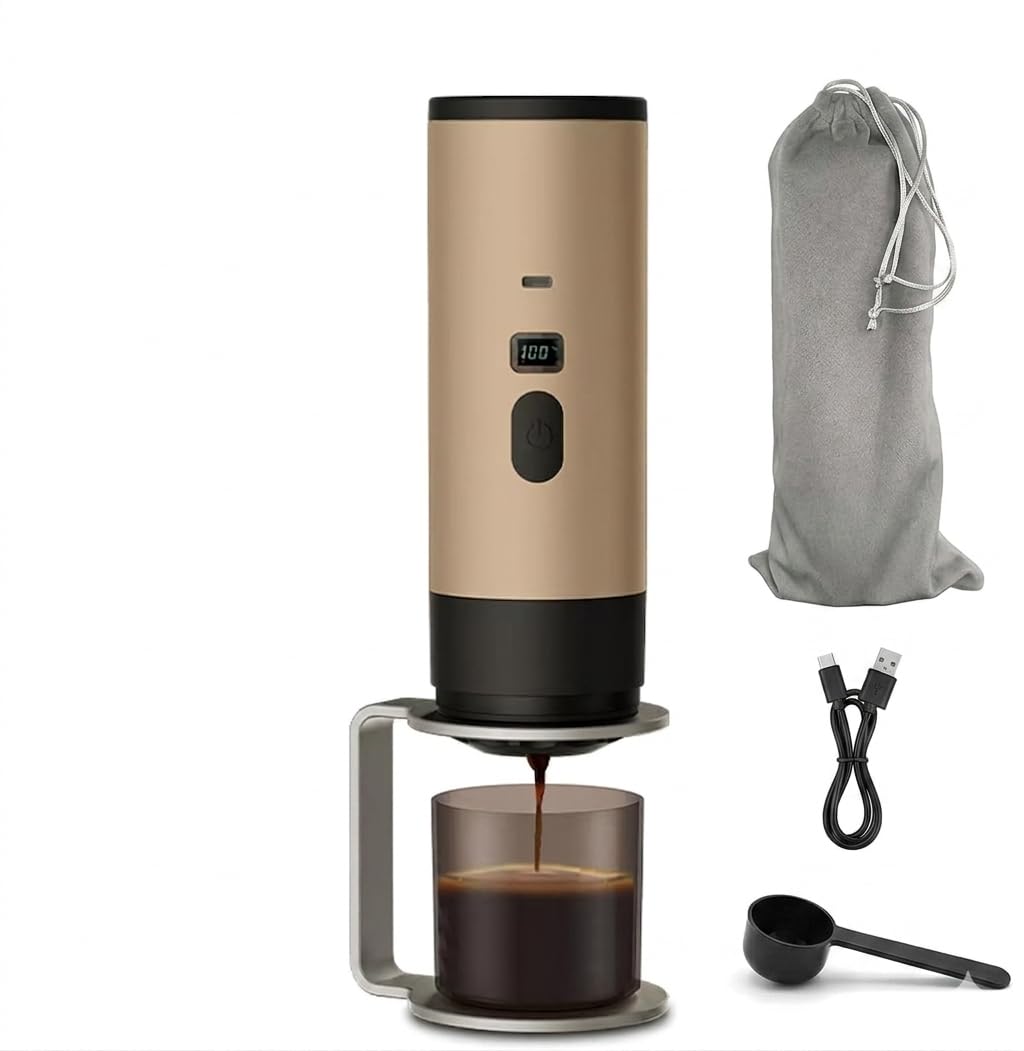 Macchina Caffè Portatile Wireless con Riscaldamento Acqua Automatico, Macchinetta Espresso a Batteria 15 Bar, Compatibile con Capsule Nespresso, Dolce Gusto e Caffè Macinato, Per Viaggio e Campeggio