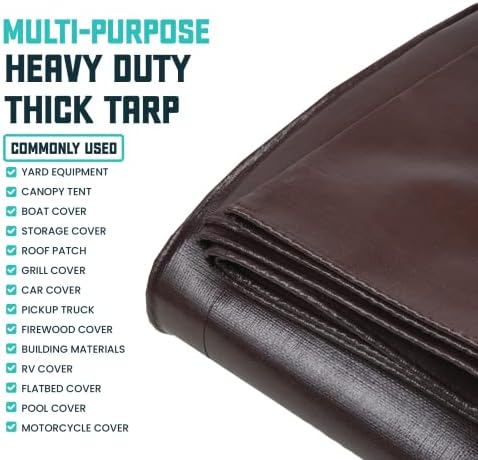 Core Tarps Extra Heavy Duty 16 Mil Tarp Cover, Waterproof, UV Resistant, Rip and Tear Proof, Poly Tarpaulin with Reinforced Edges for Roof, Camping, Patio, Pool, Boat (Brown/Black 24′ X 24′) - 5