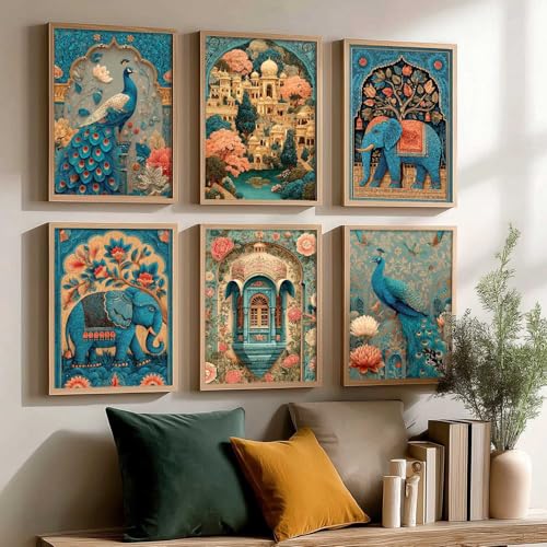 Image of kotart Traditional Wall Painting With Frame Vastu Peacock For Living Room Bed Room Hotel Wall Decor Digital Reprint engineered wood Set of 6 (13X17 inch)