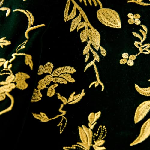 DAMANGUAN Men's Black Velvet Blazer with Gold Floral Embroidery, Slim Fit Suit Jacket for Wedding, Party, Banquet, Prom (US, Alpha, 3X-Large, Regular, Regular, Greenish Yellow) - image 6
