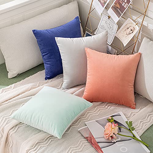 Image of MIULEE Pack of 2, Velvet Soft Solid Decorative Square Throw Pillow Covers Set Cushion Cases Pillowcases for Sofa Bedroom 14x14 Inch Greyish White