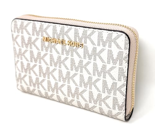 Image of Michael Kors Womens Jet Set Small Zip Around Card Case Vanilla /Soft Pink One Size