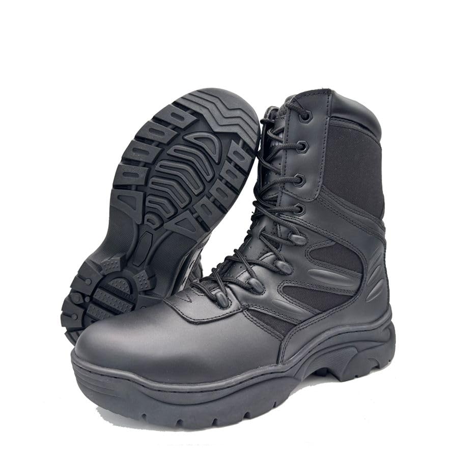 Image of INTAN Mens Military Tactical Work Boots Side Zipper Leather Motorcycle Combat shoes.