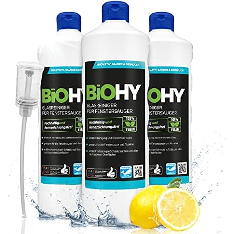 BiOHY Glasreiniger für Fenstersauger + Dosierer | Fensterreiniger Konzentrat für alle Fenstersauger | Bio Reinigungsmittel sorgt Cover