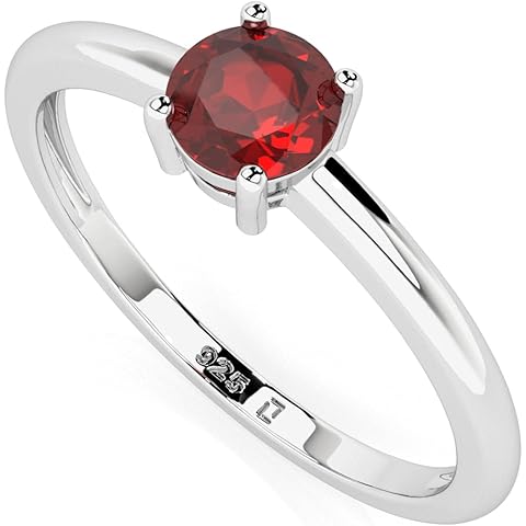 Natural Garnet Stackable Ring for Women in Sterling Silver, January Birthstone Jewe...