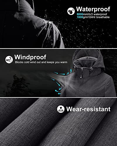 33,000ft Softshelljacke Damen Lange Übergangsjacke Wasserdicht Winddicht Softshellmantel Windbreaker Atmungsaktiv Wanderjacke Outdoor Mantel mit Abnehmbarer Kapuze Dunkelgrau, 40