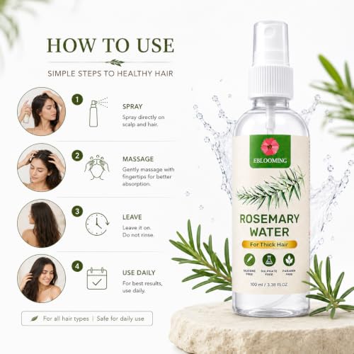 Image of Steam Distilled Rosemary Water Spray for Hair | Pure Rosemary Hair Mist | Alcohol Free, Sulphate Free & Paraben Free | Daily Leave-In Scalp Spray for Healthy Looking Hair | Men & Women | 100 ml