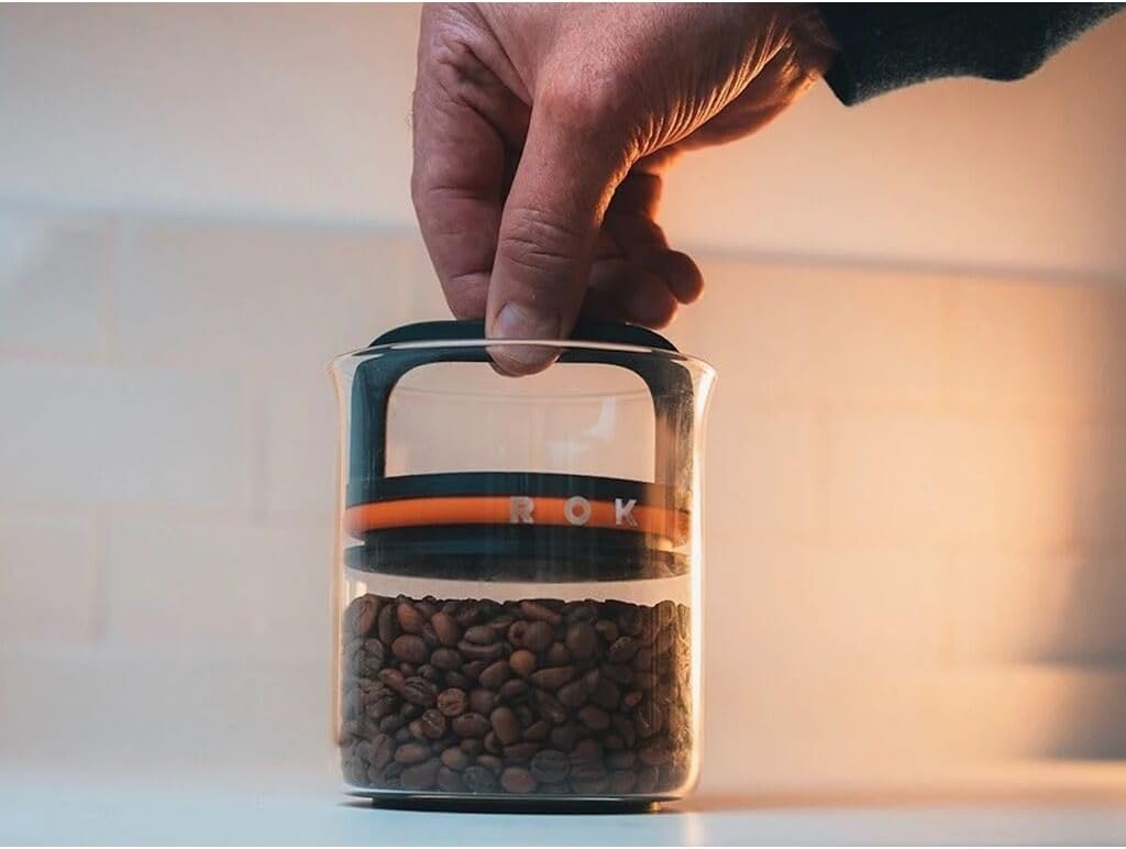 ROK Zero Jar – Glass Coffee Canister with Airtight Lid to Preserve Food Freshness, Kitchen Storage for Beans, Grounds, Tea & Sugar - 250g Capacity