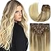Loxxy 22 Inch Clip in Hair Extensions Remy Human Hair 140g 7pcs 16 Clips Silky Straight 100% Real Balayage Human Hair Extensions in B#8/60 Light Brown Fading to Platinum Blonde Color