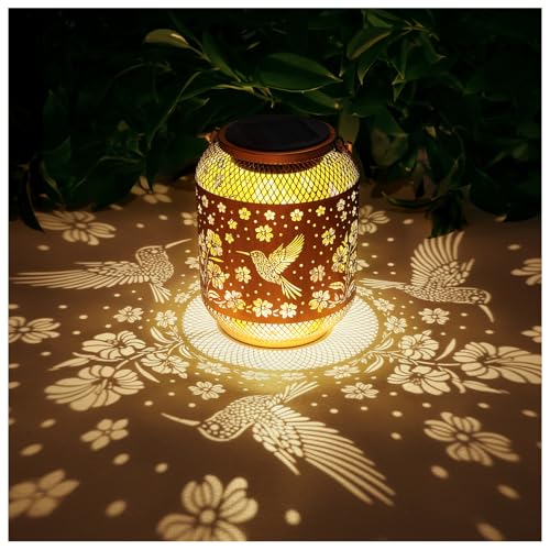 Image of Solar Lanterns Outdoor Waterproof Hummingbird Garden Decor Birthday Gifts for Women Mom Grandma Hanging Solar Lights Metal Decoration Outside for Yard, Patio, Backyard, Porch, Pathway