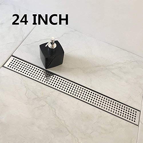 Neodrain 24-Inch Linear Shower Drain With Removable Quadrato Pattern Grate,Professional Polished 304 Stainless Steel Rectangle Shower Floor Drain Manufacturer,With Leveling Feet,Hair Strainer #TOP1