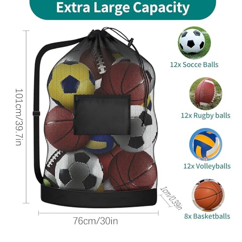 Générique Bag for Soccer Balls, Football Mesh Storage Bag, Extra Large Sports Equipment Net Pouch for Athletes Adults Teens, Heavy Load Organizer, Outdoor Training Gym Game Day Use – Image 3
