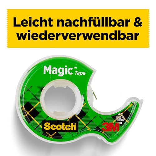 Scotch Magic Tape - 3 Handabroller 19 mm x 7,5 m - Unsichtbares Klebeband für allgemeine Zwecke zur Reparatur, Etikettierung und Versiegelung von Dokumenten