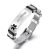  LiFashion Personalizada Personalizada Personalizada de Acero Quirúrgico Ajustable Alerta de Alergia Identificación Pulsera para Mujeres Hombres Niños Brazalete Emegency