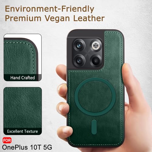 Image of TheGiftKart Genuine Leather Finish Back Cover Case for OnePlus 10T | Shockproof Design | Raised Edges for Camera & Screen Protection | Stunning Minimalist Design Cover (MagSafe Compatible, Green)