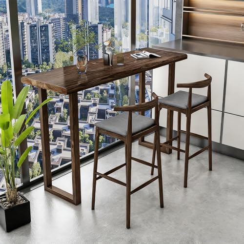 Moderna mesa de comedor de nogal, mesa de bar de madera maciza, mesa de bar rectangular estrecha para cocina y comedor (240 cm), no requiere taburetes