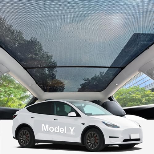 Image of Lightweight mesh Sunshade Roof for Tesla Model Y(2020-2025),2 in 1 Upgraded Sunroof Windshield Shade,Foldable Front & Rear Sunroof UV & Heat Insulation Glass Roof Sun Shade for Model Y Accessories