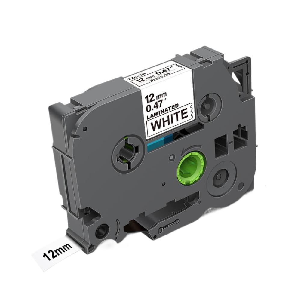 Nastro per etichette bianco da 12 mm TZe-231 (nero su bianco) compatibile con la stampante per etichette PTD220 – Disponibile anche in rosso, giallo e blu