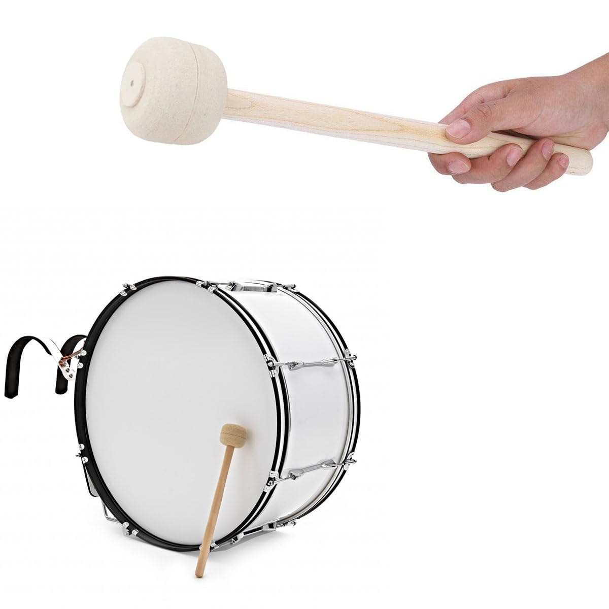 Baguettes de Tambour, Bâton de Tambour, Maillet de Tambour, Maillet pour Grosse Caisse, Baguettes de Timbales, Baguette de Tambour en Feutre de Laine, Pour Instrument à Percussion, Accessoire Bande