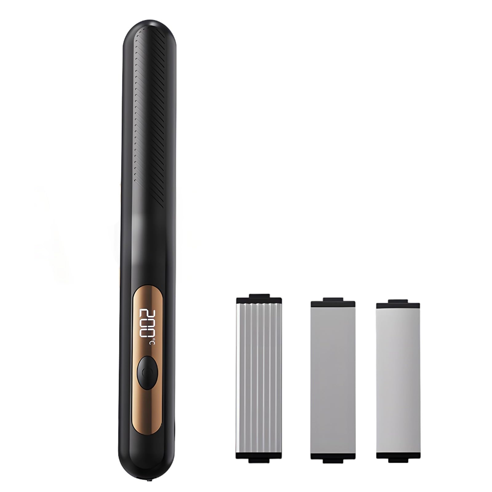 Haarglätteisen mit LCD-Display, kabellos wiederaufladbar, 3-in-1 Glätteisen mit abnehmbaren Platten, Mini-Reise-Haarstyler für Locken, Glätten und Volumen, für unterwegs und Reisen