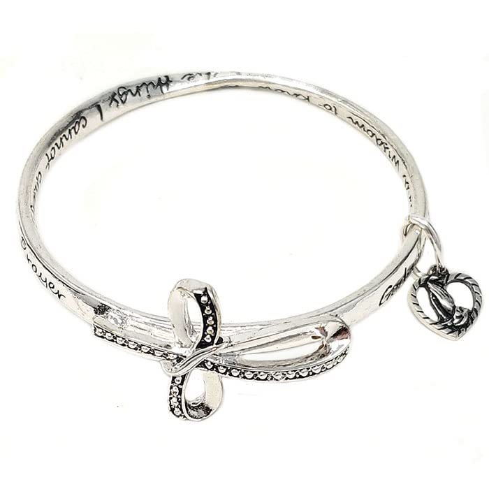 Image of Emulily Serenity Prayer Twisted Bangle Silver-tone Bracelet with Inspirational Card