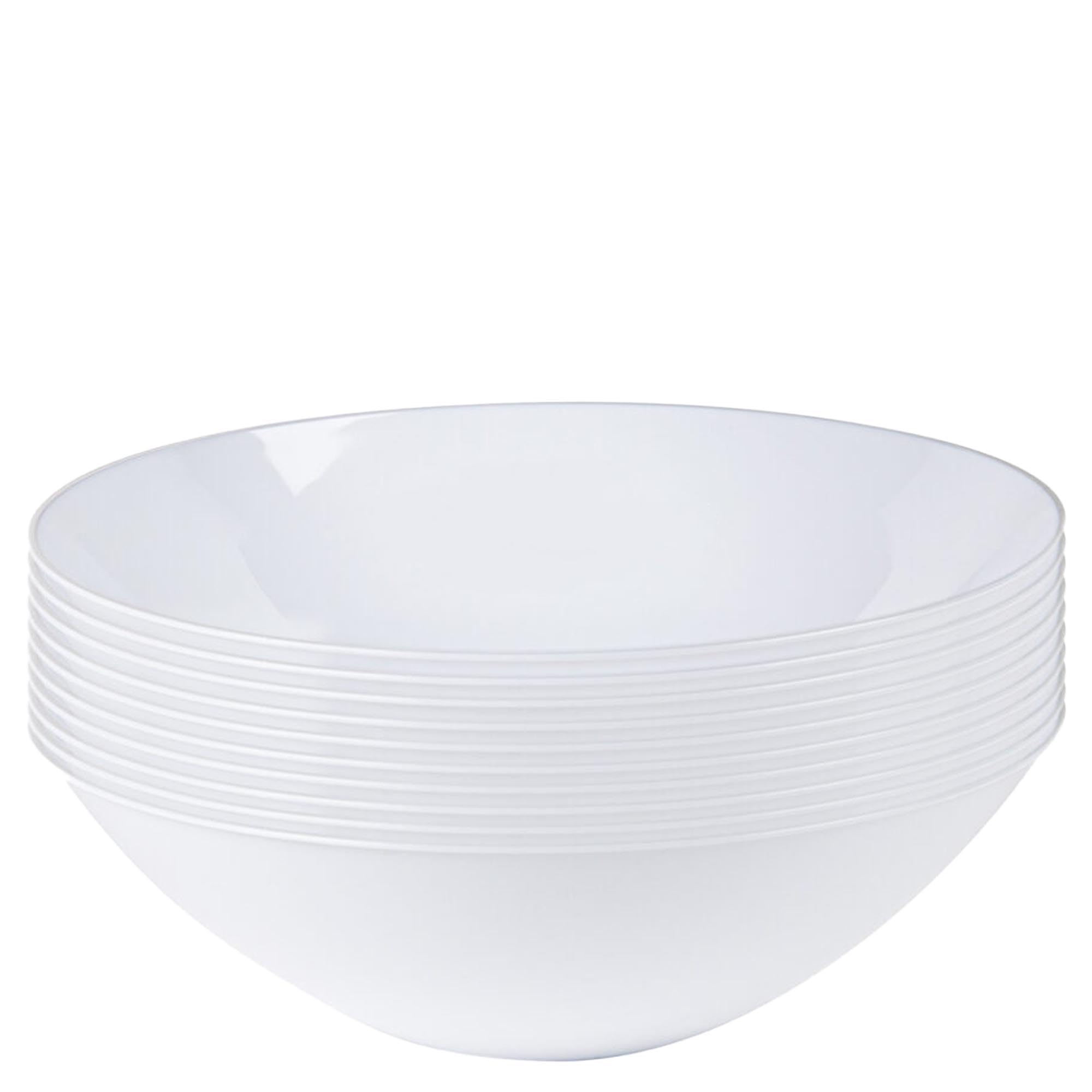 EcoQuality 16 oz White Plastic Round Bowls with Silver Rim - Disposable Plastic Soup Bowls, Heavy Duty Plastic Salad Bowls, Dessert Bowl for Baby Showers, Weddings, Birthday Party (60)