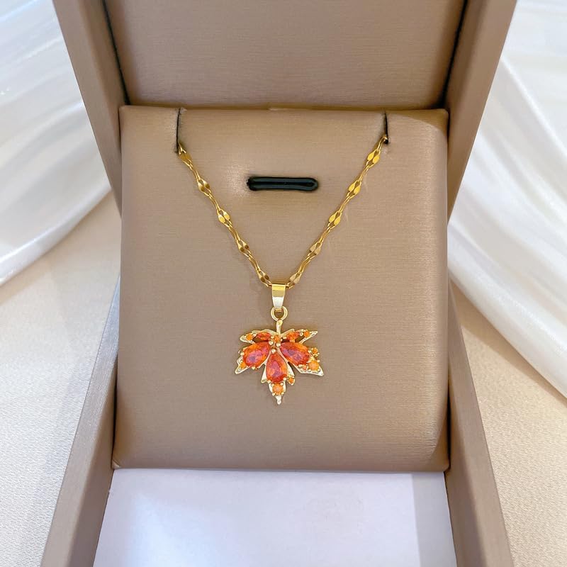 Dainty Maple Leaf Pendant Necklace for Women - Simple and Elegant Crystal Chain with Rhinestone Maple Leaf Pendant Necklace ,Perfect Fall Jewelry Gift for Wedding, Prom, Thanksgiving and Autumn - Image 4