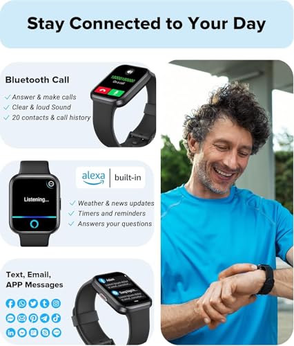 Aeac GIT-ID207-BLAK-2 Smart Watches For Men Women, Alexa Built-In Fitness Watch With 1.8 Inch Lcd Screen & Bluetooth Call (Make/Answer), Heart Rate/Spo2/Sleep Monitor, 100 Sports, Ip68 Waterproof Smartwatch thumb #2