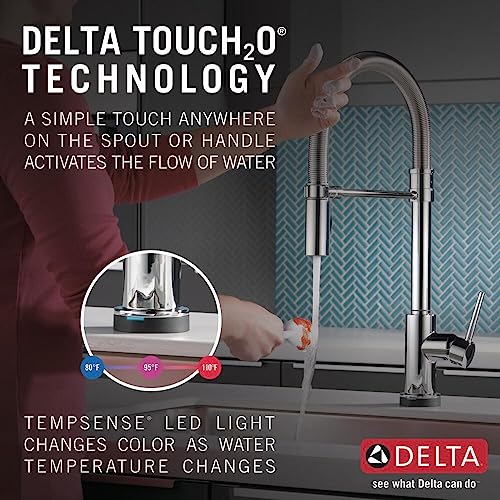 Image of Delta Faucet Trinsic Pro Single-Handle Spring Spout Touch Kitchen Sink Faucet with Pull Down Sprayer, Touch2O Technology and Magnetic Docking Spray Head, Chrome 9659T-DST