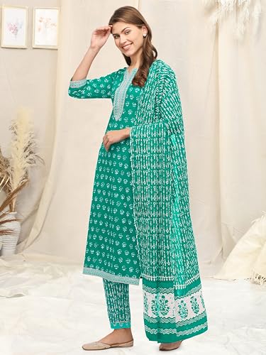 Image of MIRCHI FASHION Pure Cotton Straight Kurta Set with Dupatta | 3 Piece Ethnic Kurta Pant Set Office Wear Salwar Kurta Set for Women