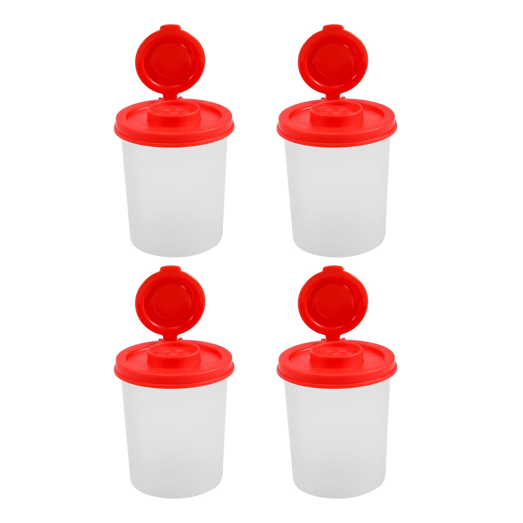 Qaautor Red & Transparent 4Pcs Salt And Pepper Shakers Moisture Proof Salt Shaker With Red Covers Lids Plastic Airtight Spice Jar Dispenser