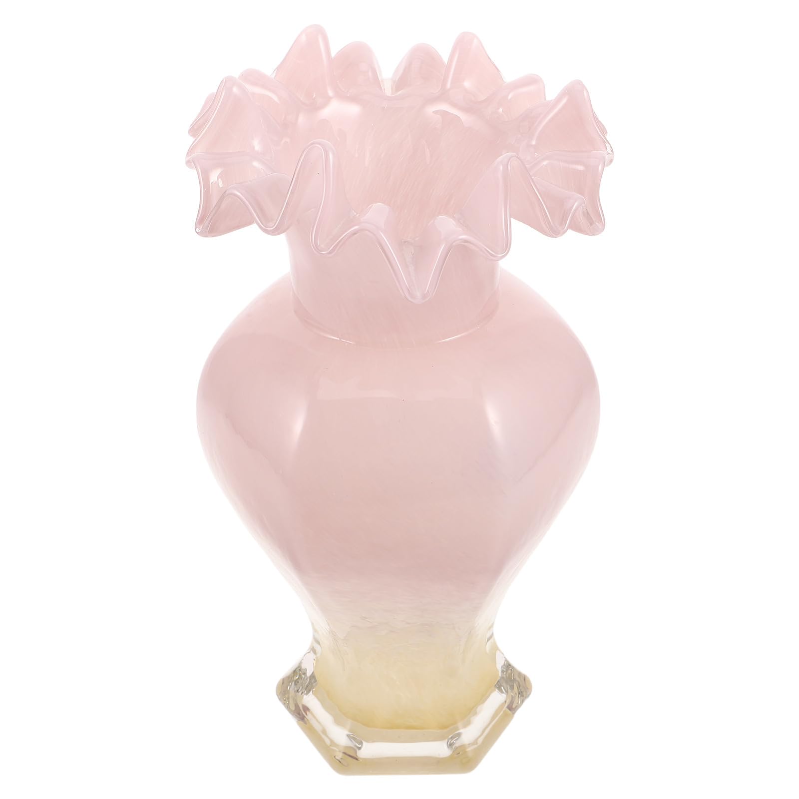 Vaso Decorativo in Vetro Rosa a Bocca Ondulata per Tavolo