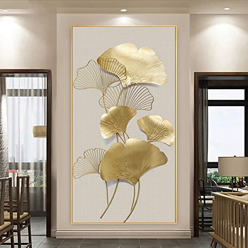 Peinture Ginkgo Biloba Doré : Décoration Murale Zen et Moderne sans Cadre