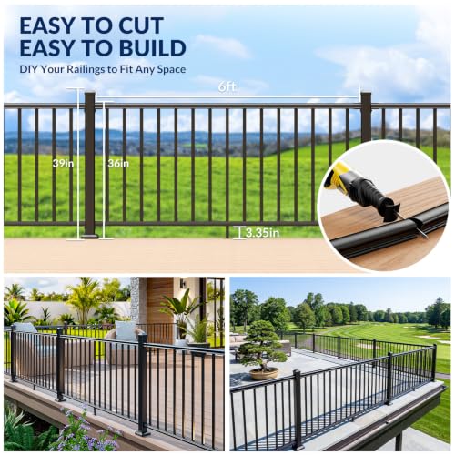 Image of Egadis 36 in. H x 6 ft. W Black Deck Railing Kit with 1 Post, Textured AAMA 2604 Powder-Coat Finish Modular Aluminum Railing System for Outdoor Decks, Porches & Balconies(2 Panel, 1 Post)